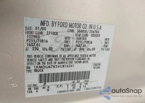 2004 Ford Explorer Sport Trac Adrenalin/Xls/Xlt from USA, damaged, VIN 1FMDU67K54UB16241